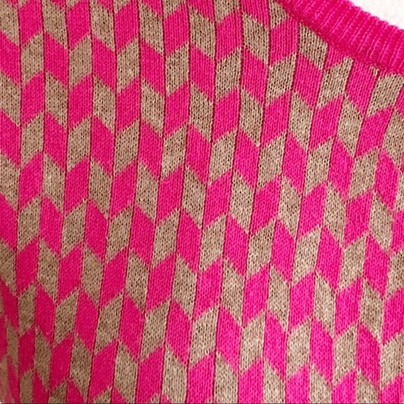 Old Navy Cardigan Sweater Fuchsia Tan Geo Print Crew Neck Button Front Small NEW - Picture 9 of 16